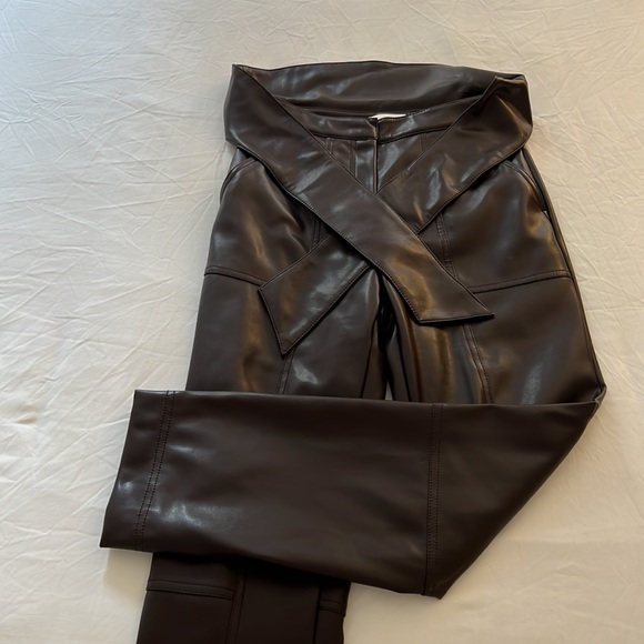 Jonathan Simkhai - Tessa Vegan Leather Tie Waist Pant In Brown - Picture 5 of 10